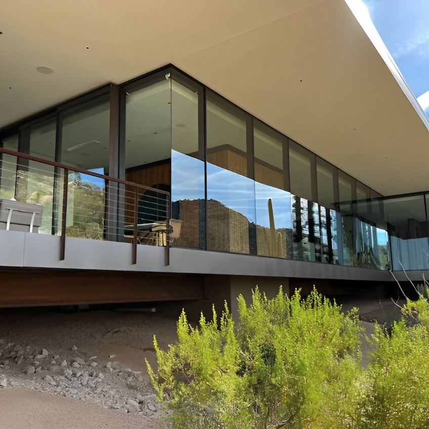 Floor-to-ceiling glass wall cleaned on a Phoenix hillside home